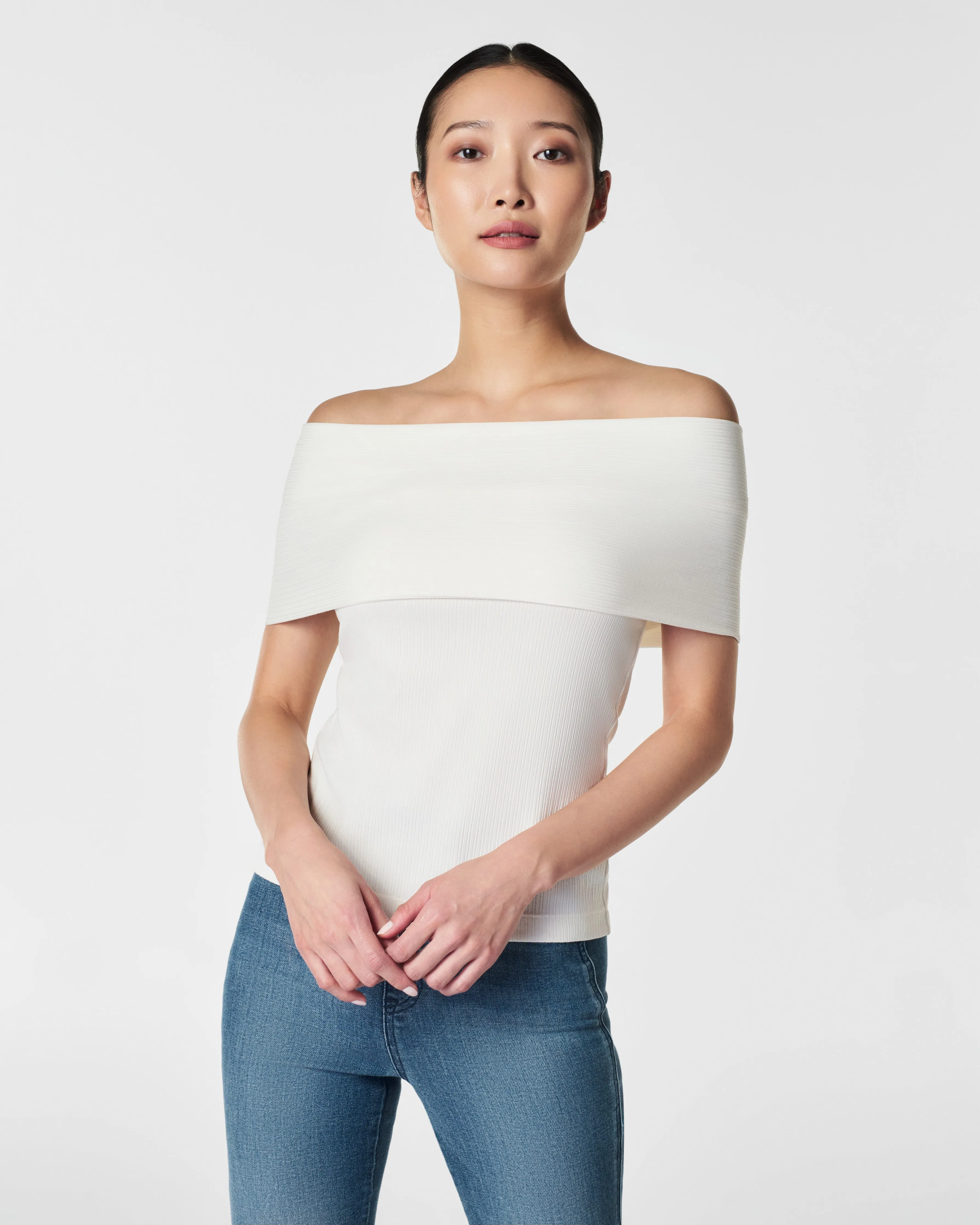 Stretch Rib Off-The-Shoulder Top