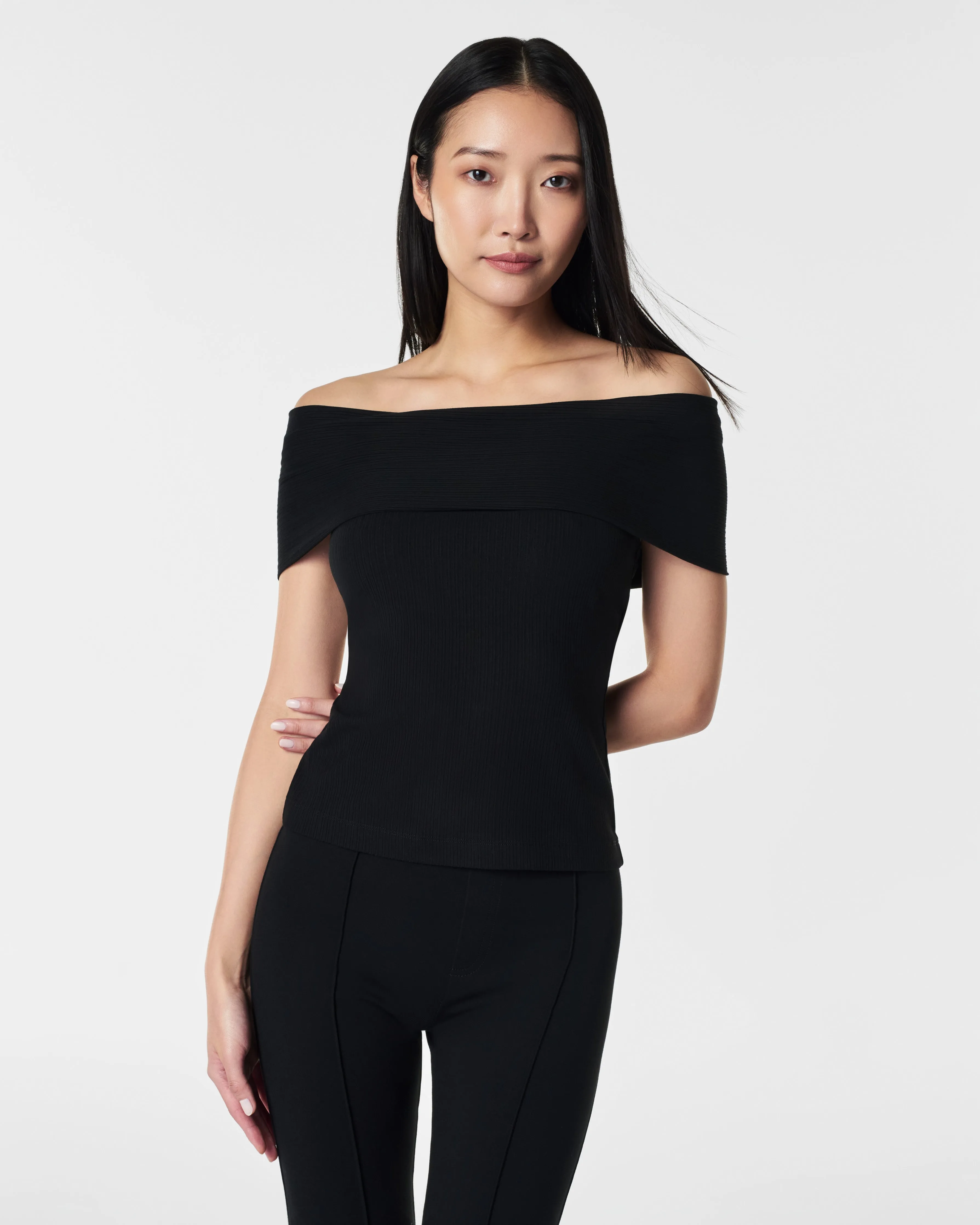 Stretch Rib Off-The-Shoulder Top