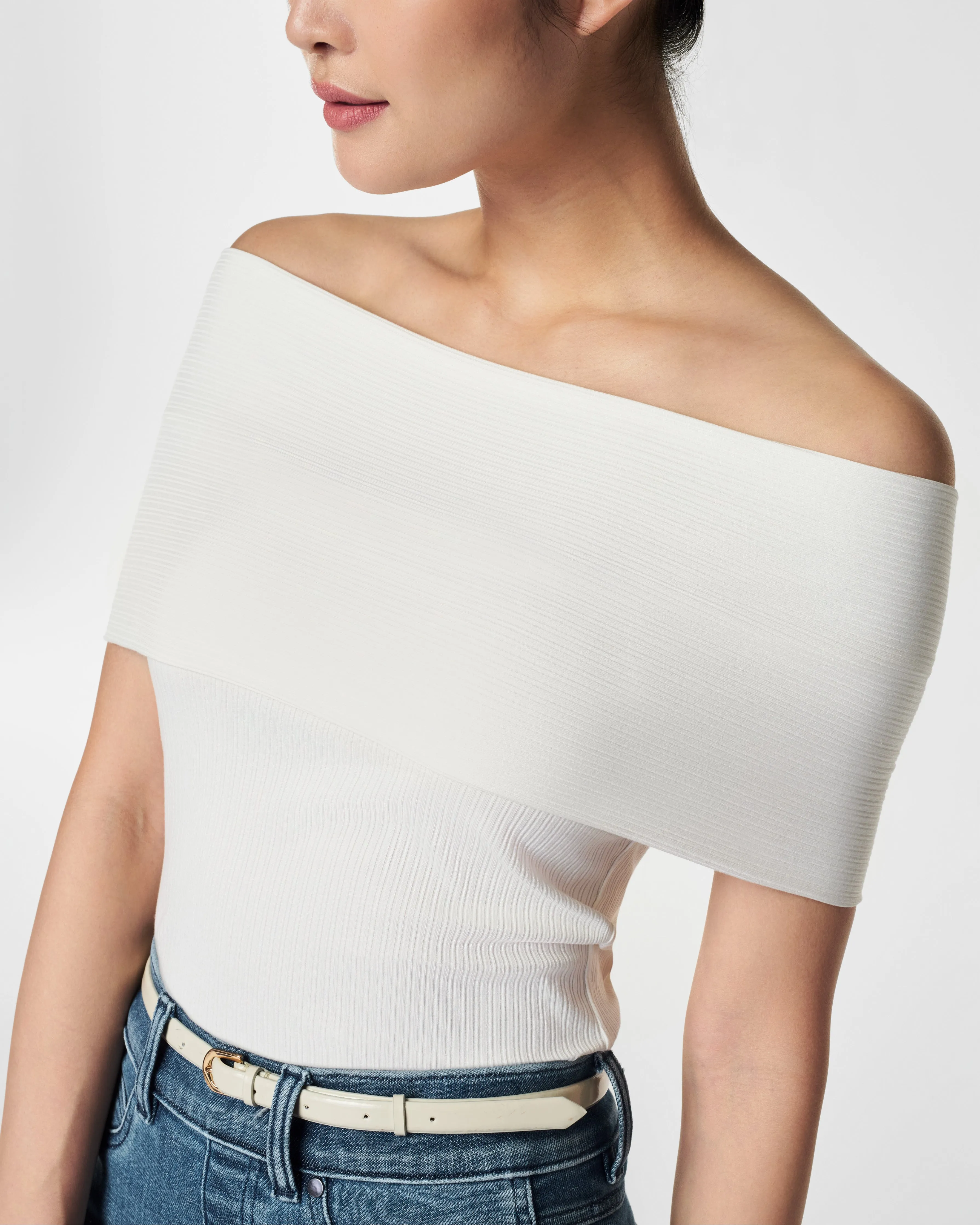 Stretch Rib Off-The-Shoulder Top