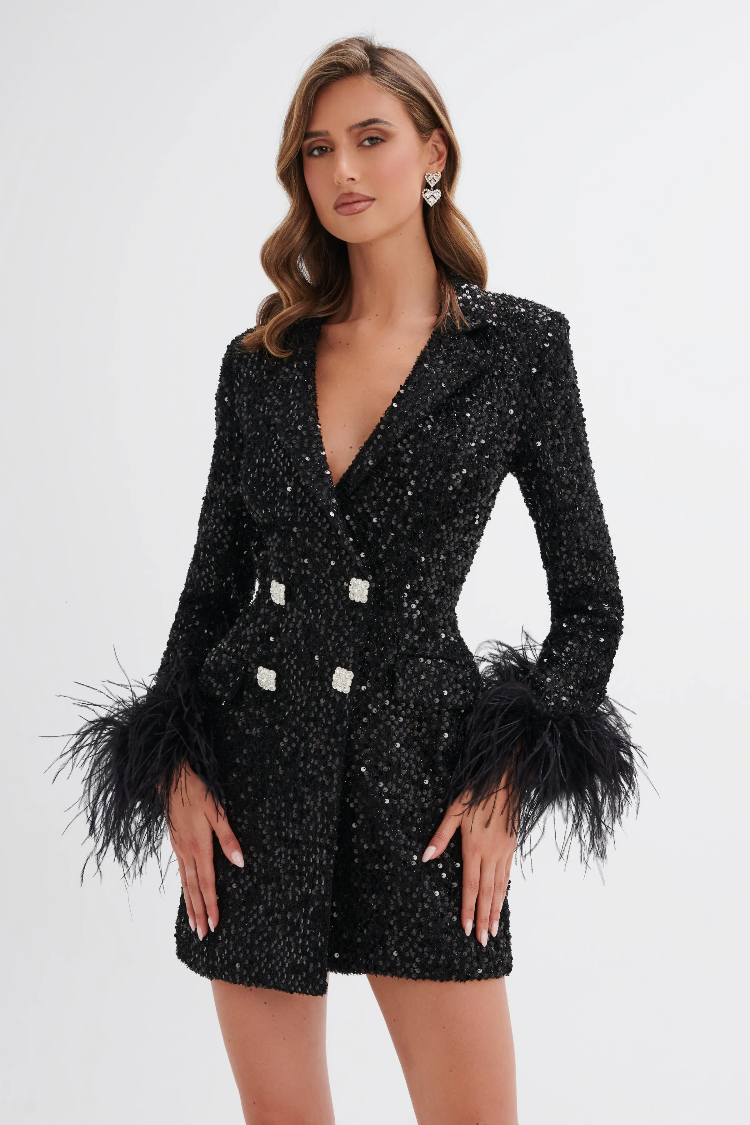 TANA Sequin Boucle Blazer Mini Dress In Black