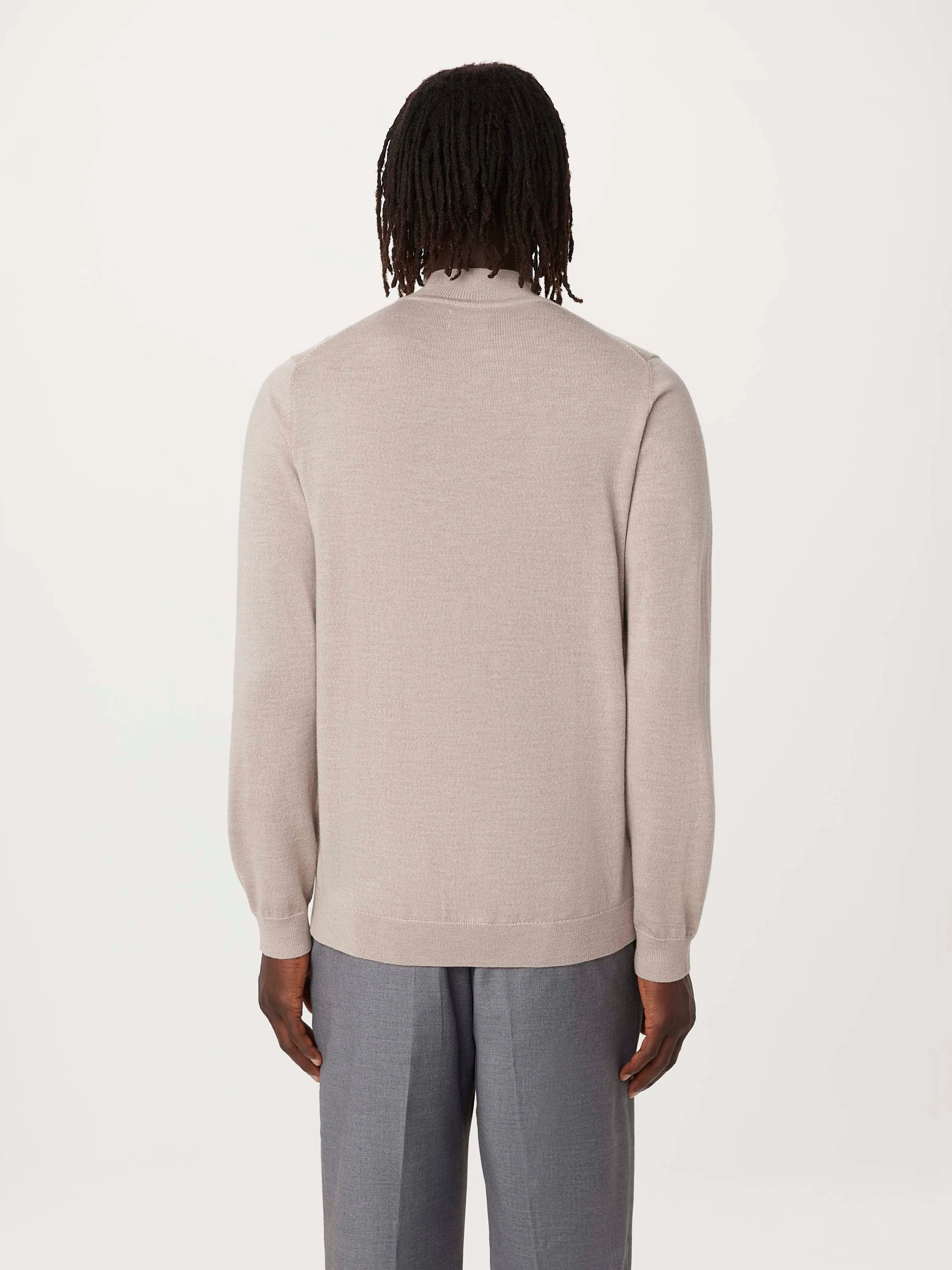 The Merino Mock Neck Sweater in Light Beige