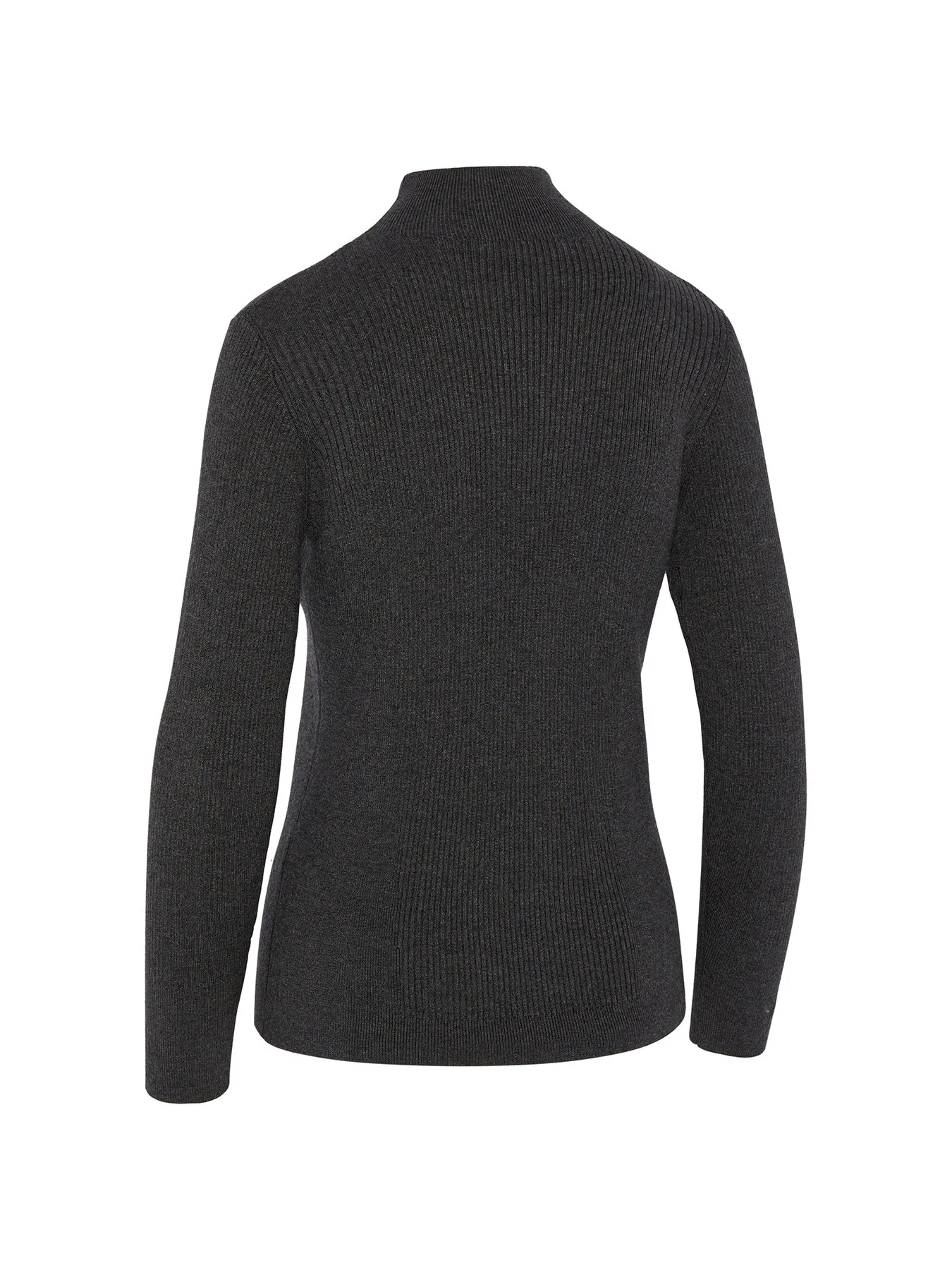 Women's Long Sleeve Body Mapped High Mock Neck Sweater In Charcoal Grey Heather