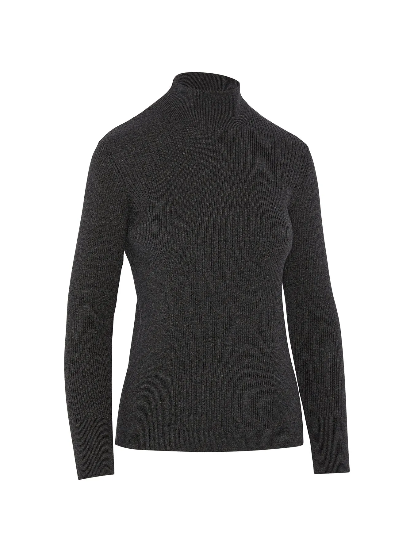 Women's Long Sleeve Body Mapped High Mock Neck Sweater In Charcoal Grey Heather