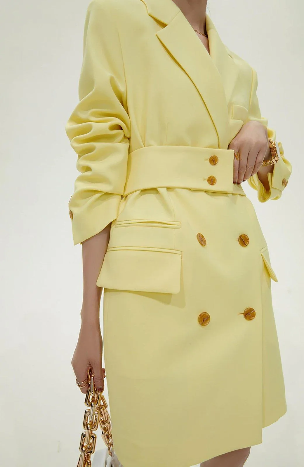 Yellow Double Breasted Long Sleeve Blazer Dress