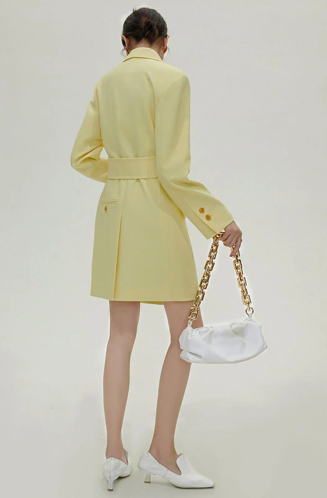 Yellow Double Breasted Long Sleeve Blazer Dress