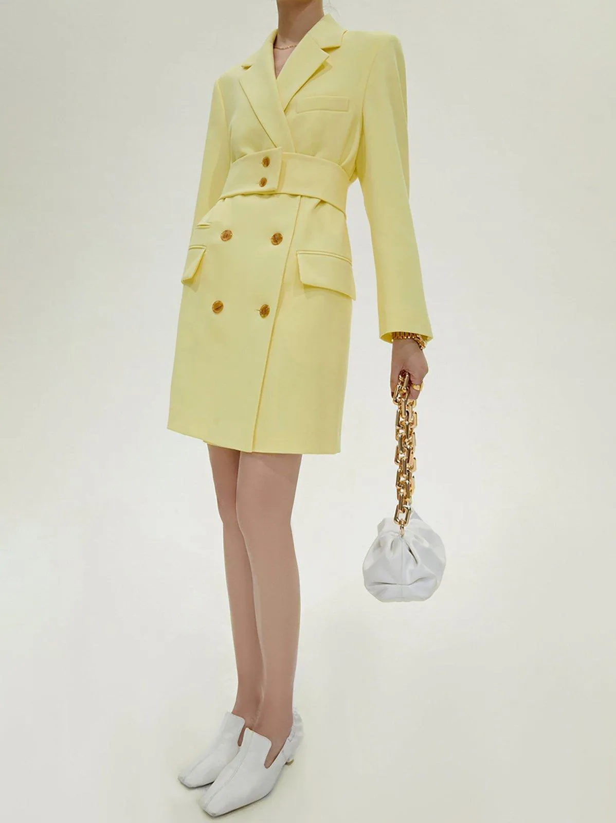 Yellow Double Breasted Long Sleeve Blazer Dress