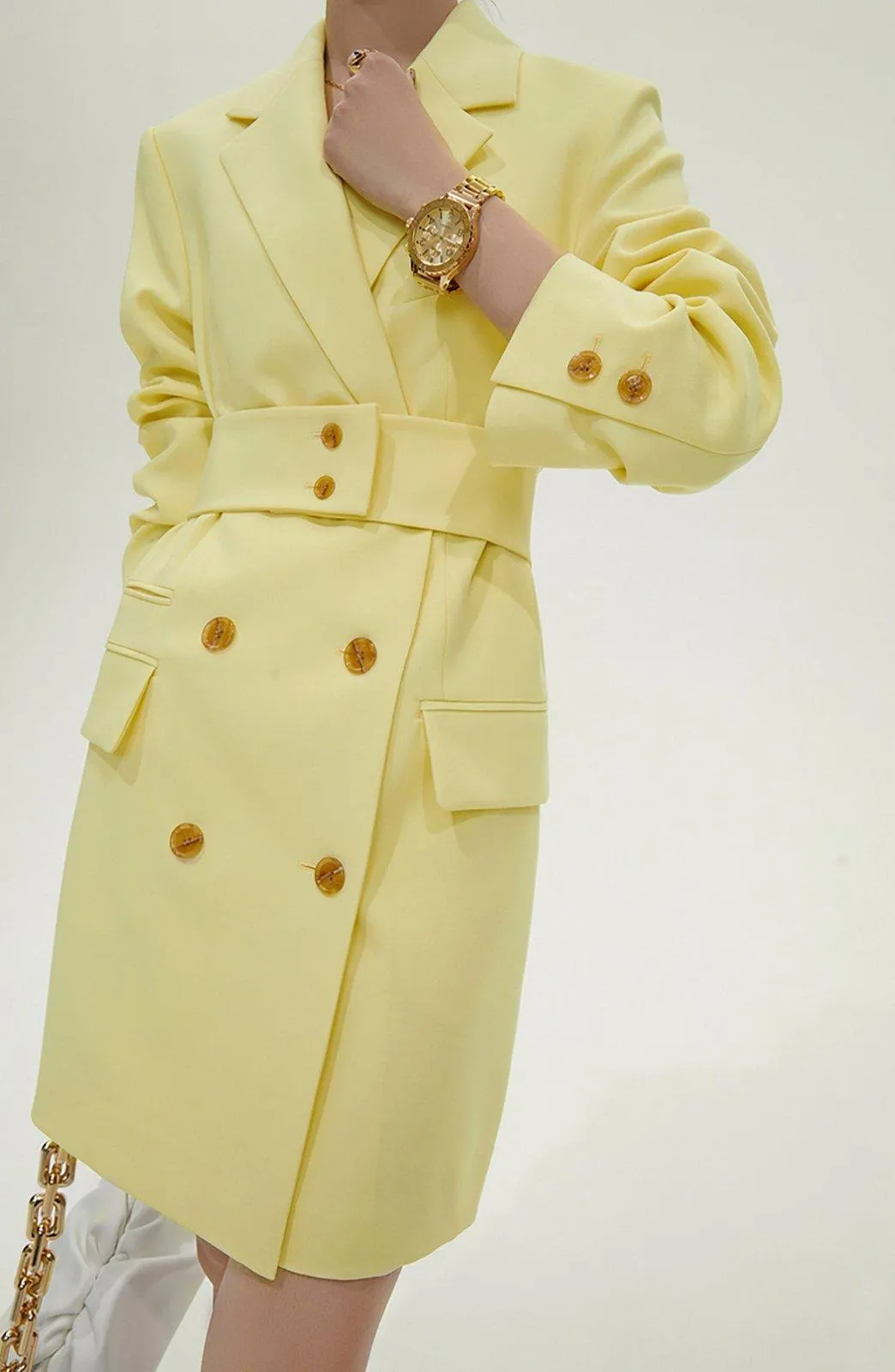 Yellow Double Breasted Long Sleeve Blazer Dress