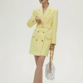 Yellow Double Breasted Long Sleeve Blazer Dress