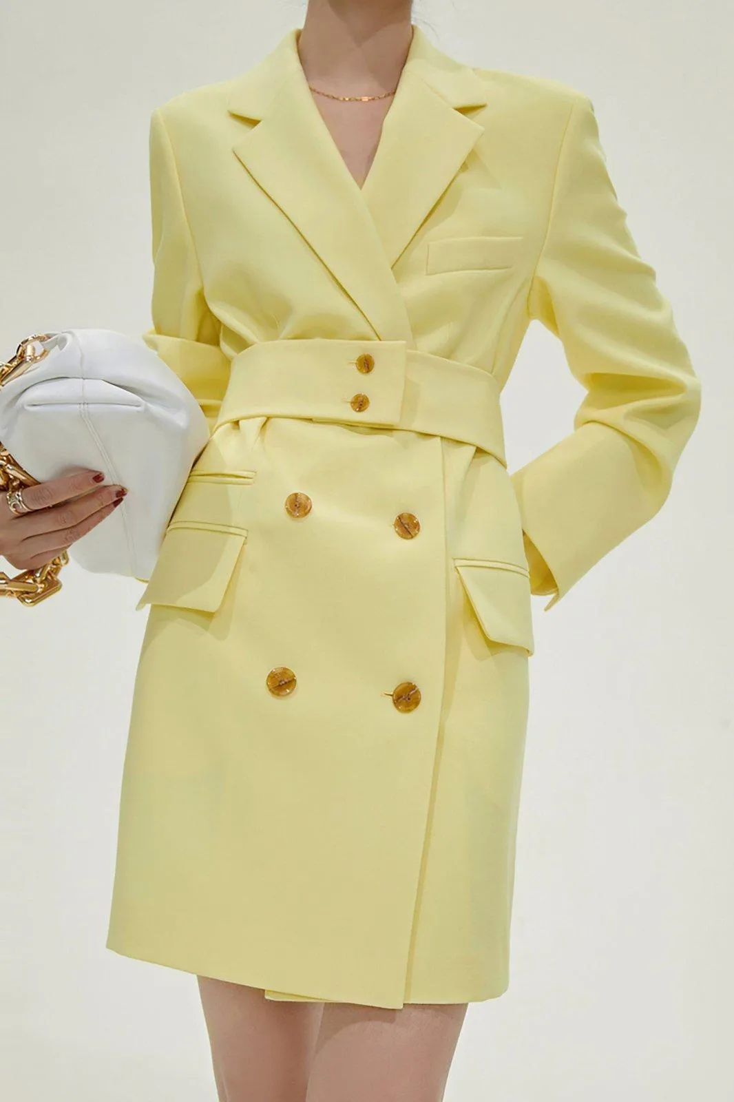 Yellow Double Breasted Long Sleeve Blazer Dress