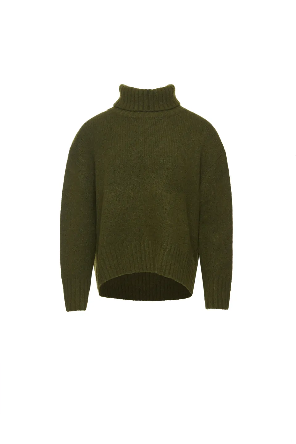 Zealous Khaki Chunky Drop Shoulder Roll Neck Knit